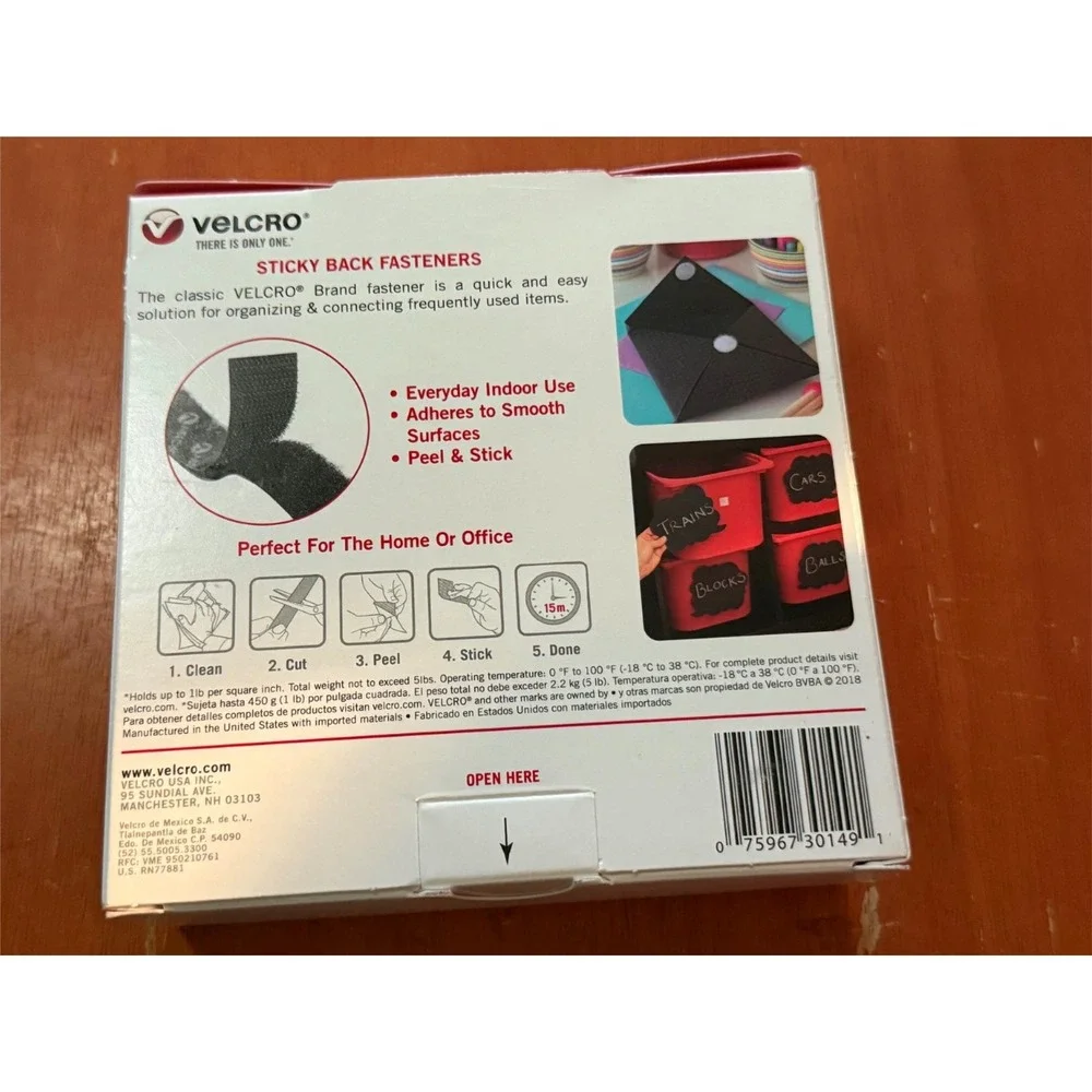 NIP VELCRO Brand Organization Sticky Back Tape 20 ft x 3/4 in Holds 5 lb Black